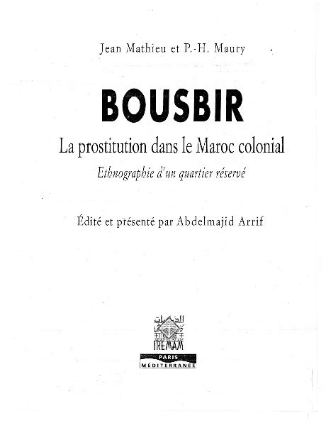 Pdf Bousbir La Prostitution Dans Le Maroc Colonial Ethnographie Dun Quartier Réservé