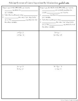 Solving Systems Of Linear Equations By Elimination Guided Notes Tpt