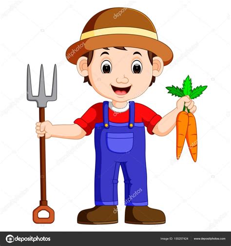 Dibujos Animados Joven Agricultor Explotaci N Rastrillo Vector De Stock