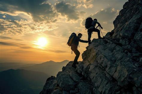 Um casal de alpinistas determinados fazendo o seu caminho até uma