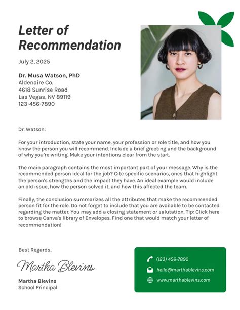 White And Green Professional Recommendation Letters Venngage