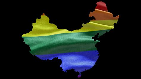 China country shape territory outline with LGBT rainbow flag background ...