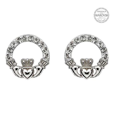 Claddagh Stud Earrings Adorned With Swarovski Crystals