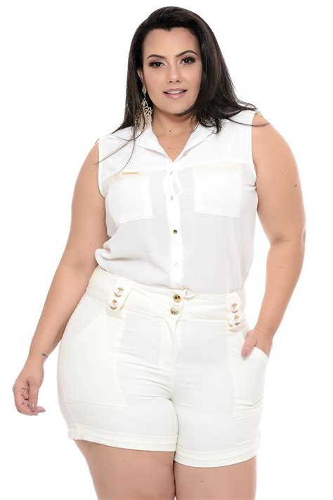 Short Plus Size Alfaiataria Off White Vk Moda Plus Size