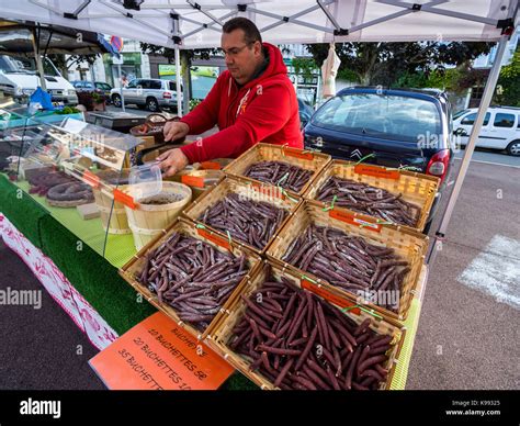 Market Trader And Sausage Stall France Stock Photo Alamy