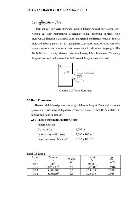 Contoh Laporan Mekanika Fluida Part Laporan Praktikum Mekanika