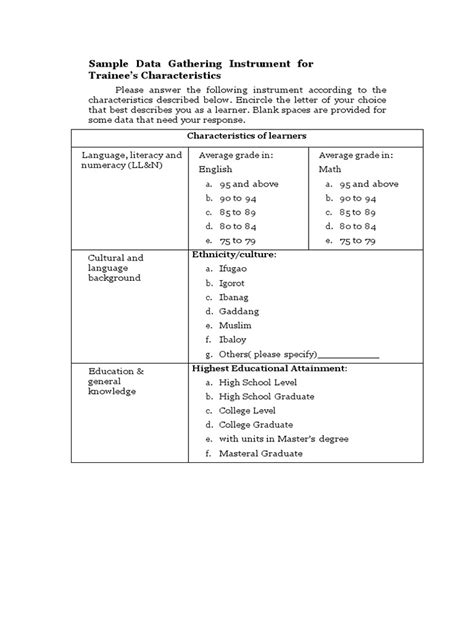 Sample Data Gathering Instrument Pdf Learning Styles Learning