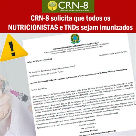 Crn 8 Solicita Que Todos Os Nutricionistas E Tnds Sejam Imunizados Crn 8