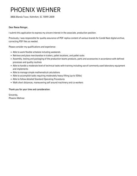 Associate Production Cover Letter Velvet Jobs