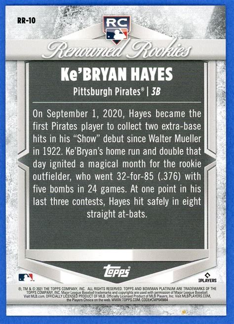 Renowned Rookies Ke Bryan Hayes Rc Pittsburgh Pirates Rr