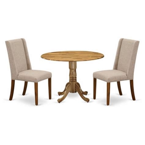 East West Furniture Dublin 3 Piece Wood Dining Table Set In Natural 1