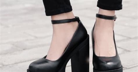 Black Punk Rock Thick Chunky Sole High Heels Mary Jane Shoes