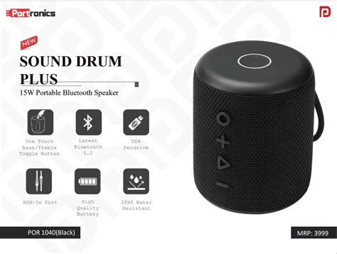 Black Portronics Sound Drum Plus W Portable Bluetooth Speaker At