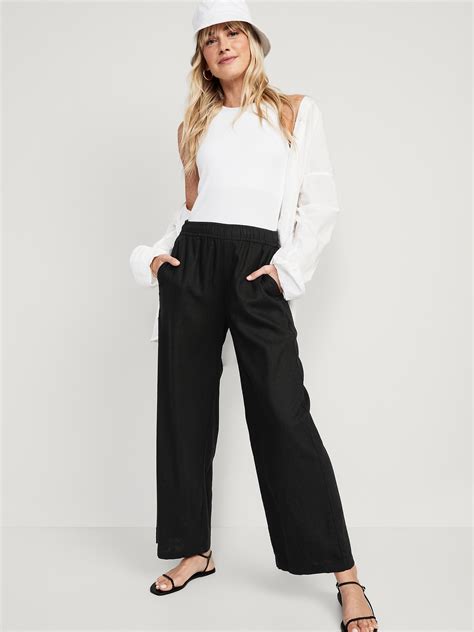 High Waisted Linen Blend Wide Leg Pants Old Navy