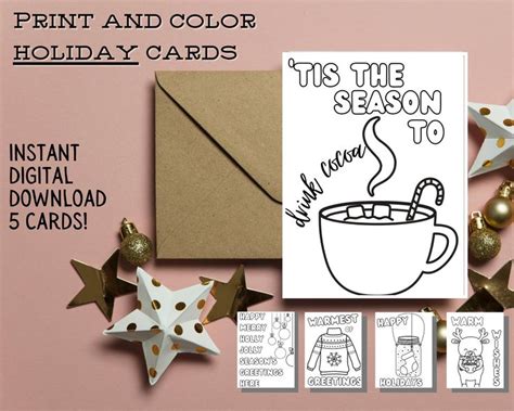 Printable Holiday Card / Kids Christmas Cards / Coloring Pages for ...