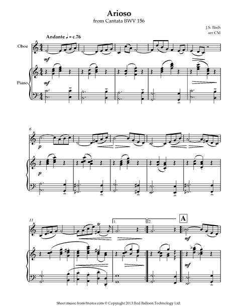 Bach Arioso From Cantata Bwv Sheet Music For Oboe Notes