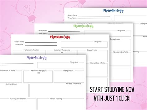 Pharmacology Drug Card Template Nursing Printable Nursing Notes