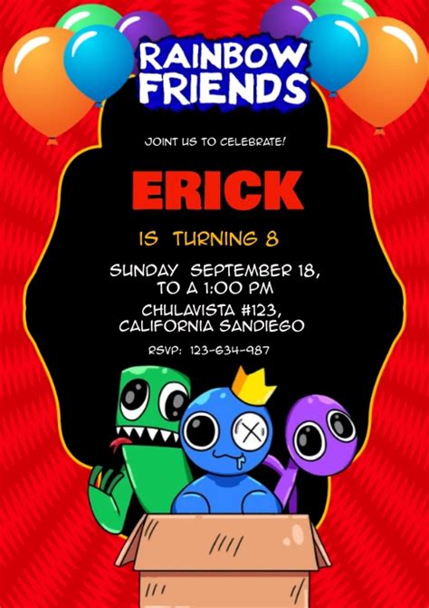 Invitacion Rainbow Friends 1 Template Postermywall