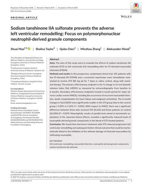 PDF Sodium Tanshinone IIA Sulfonate Prevents The Adverse Left