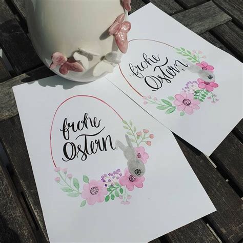 Frohe Ostern Easter Lettering Handlettering Watercolor Aquarell Flowers