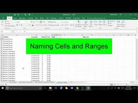 Naming Cells And Ranges Youtube