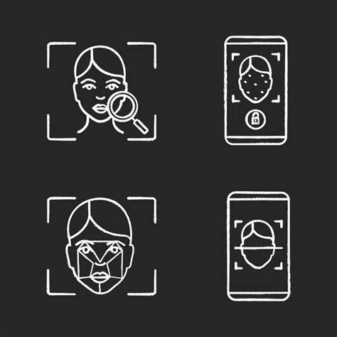 Facial Recognition Chalk Icons Set Biometric Identification Faceprint Analysis And Scanning