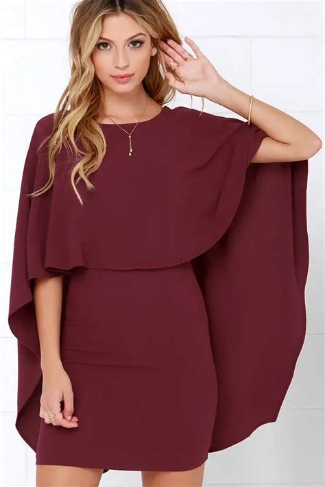 Elegant Cape Dresses Backless Ruffle Layered Bat Wing Sleeve Slim Women