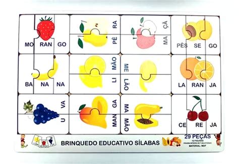 Quebra Cabeça Educativo Aprendendo Silabas Fruta Madeira Parcelamento