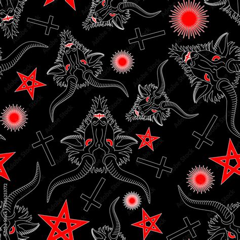 Baphomet Demon pattern seamless. Satanic background. Satan with goat head ornament. Devil symbol ...