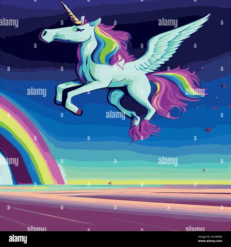 Magisch Niedliches Einhorn Das In Den Wolken Im Cartoon Stil Fliegt