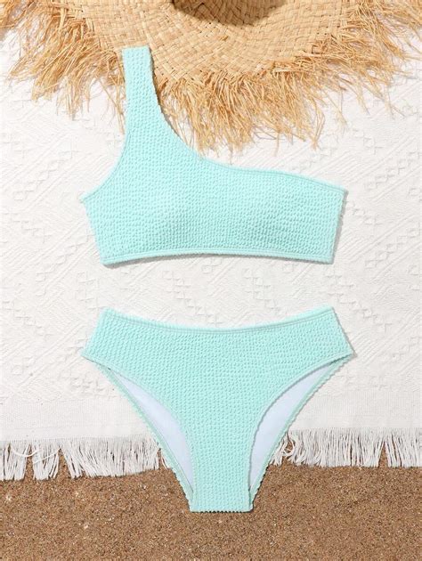 Ensemble de bikini à une épaule uni pour fille préadolescente plage d été Mode en ligne