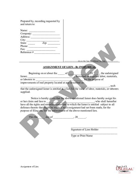 Washington Assignment Of Lien Individual Us Legal Forms