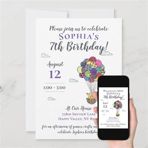 Cute Hot Air Balloon Bird Nest Birthday Invitation Zazzle Birthday