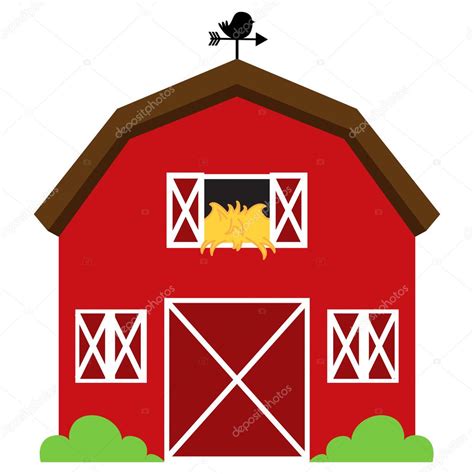 Cute Red Vector Barn With Hay Weather Vane And Bushes Stock Vector