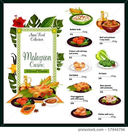 Food Of Malaysia Malaysian Cuisine Menu Template Stock Illustration