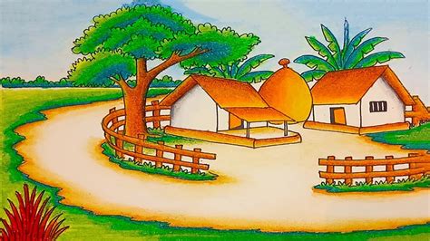 How To Draw Easy Village Scenery Drawing Village Scenery Drawing Easy Scenery Drawing Village