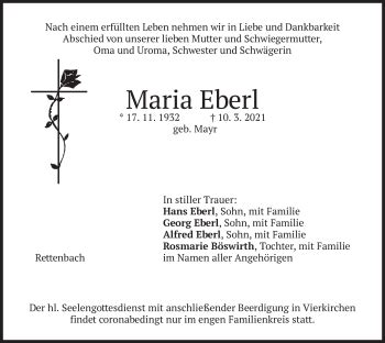 Traueranzeigen Von Maria Eberl Trauer Merkur De