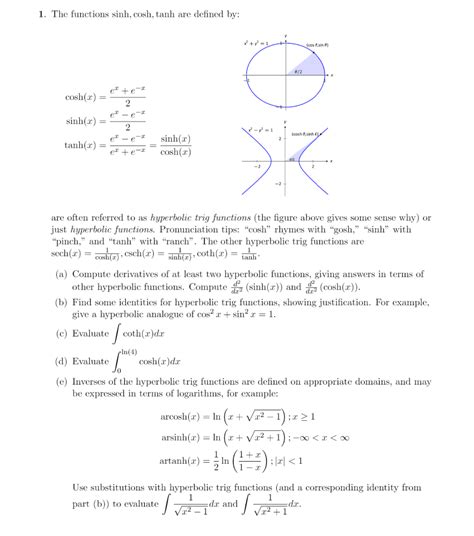 Solved 1 The Functions Sinh Cosh Tanh Are Defined By Chegg