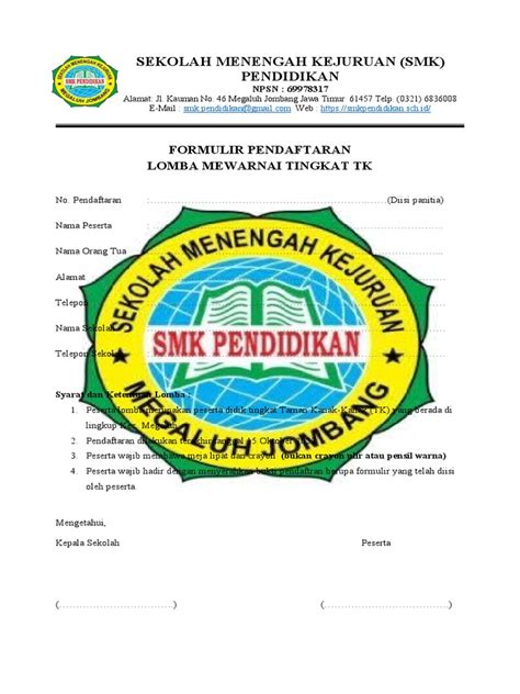 Formulir Pendaftaran Lomba Mewarnai Pdf