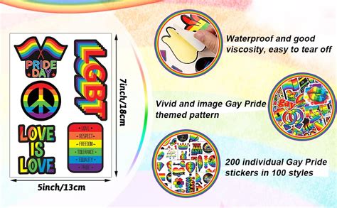 MARFOREVER 200 Pcs Gay Pride Stickers Bulk LGBTQ Rainbow Stickers For Pride Month Lesbian