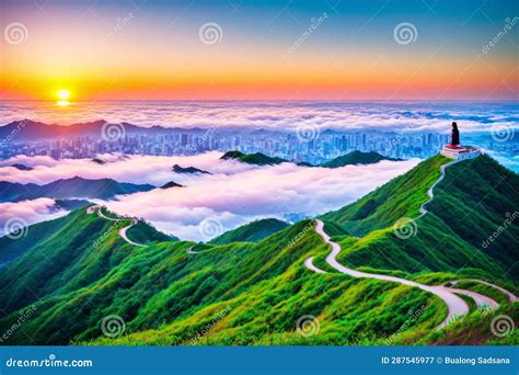 Sunrise Landscape on Tainan Mountain. Stock Illustration - Illustration ...