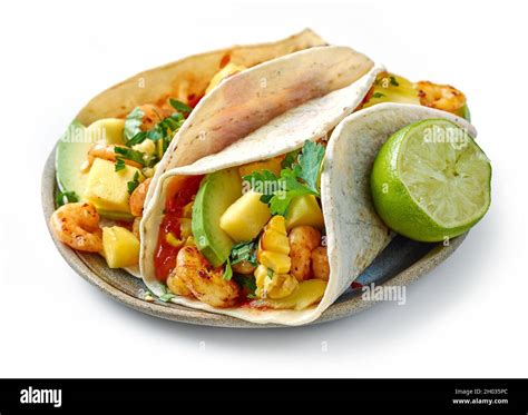 Plate of Mexican food Tacos isolated on white background Stock Photo ...