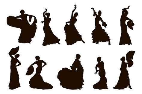 Silhueta flamenca mulheres dançando flamenco ilustração vetorial