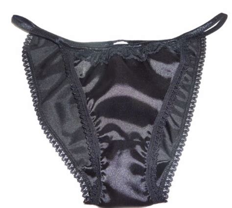 BLACK Shiny SATIN Panties MINI TANGA String Bikini Black Lace New Made