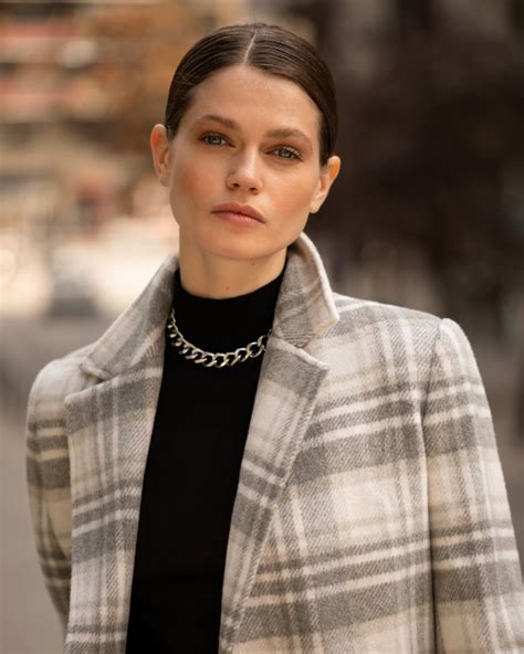 Beige Checked Coat Over Black Turtleneck Sweater Sumissura