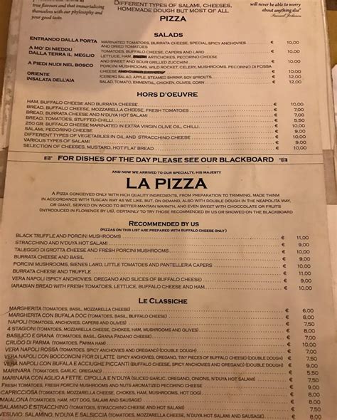 Menu Au Pizzeria Antica Porta Florence