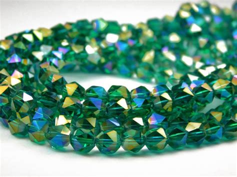 11 Inch Strand 6mm Faceted Electroplated Glass Beads Sea Green AB Glass