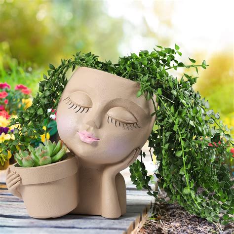 Amazon WEWEOW Face Planter Pot Double Flower Pots In One For