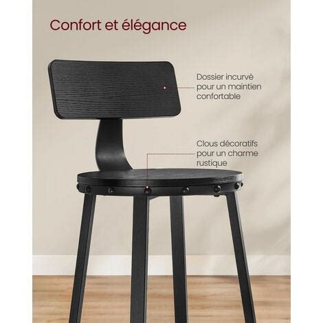 VASAGLE Lot de 2 Chaises de Bar Tabourets Hauts avec Dossier Siège