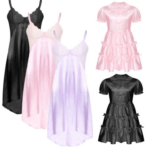 Sissy Men S Satin Silky Costumes Dress Crossdresser Lingerie Nightwear Pajamas Ebay